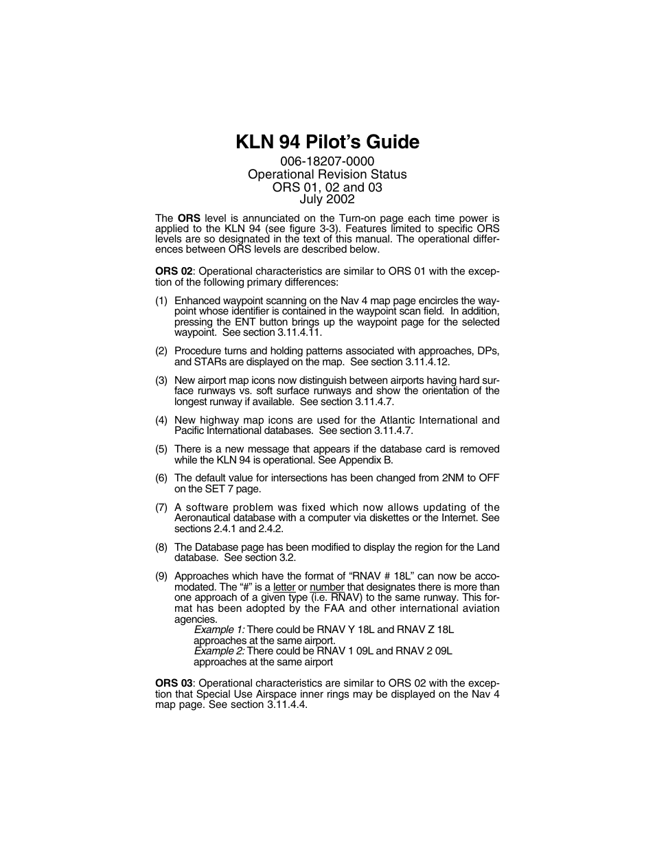 Kln 94 pilot’s guide | BendixKing KLN 94 - Pilots Guide User Manual | Page 3 / 284