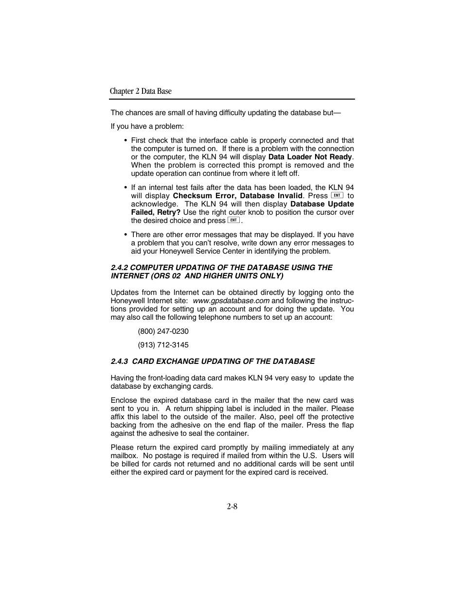 3 card exchange updating of the database | BendixKing KLN 94 - Pilots Guide User Manual | Page 34 / 284
