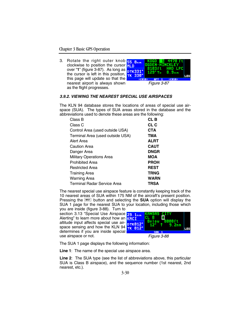 Viewing the nearest special use airspaces | BendixKing KLN 94 - Pilots Guide User Manual | Page 72 / 284