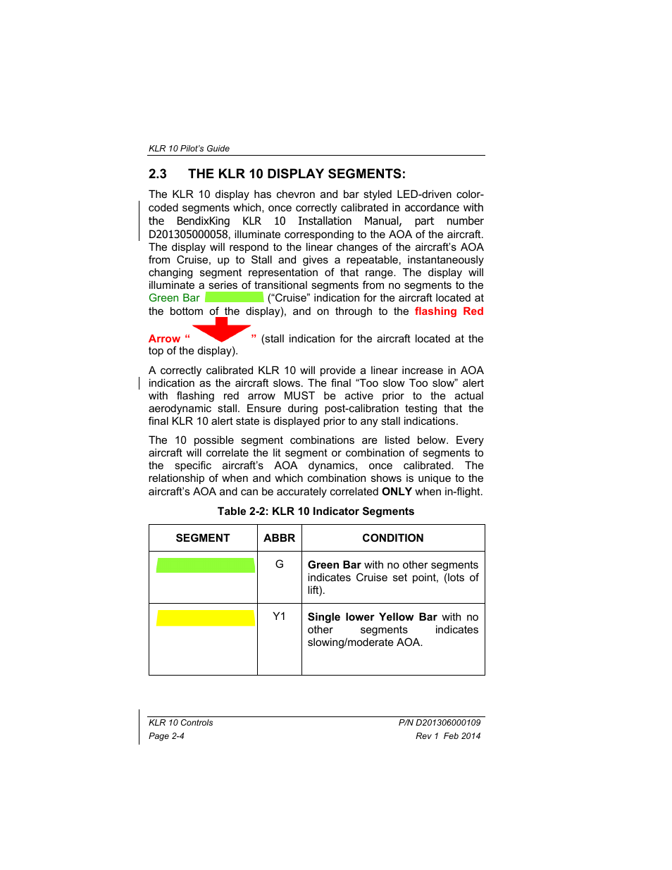 3 the klr 10 display segments, The klr 10 display segments: -4, Table 2-2: klr 10 indicator segments -4 | BendixKing KLR 10 User Manual | Page 12 / 39