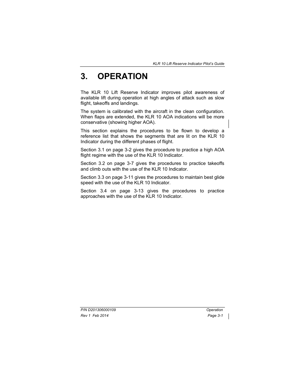 Operation, Operation -1 | BendixKing KLR 10 User Manual | Page 19 / 39