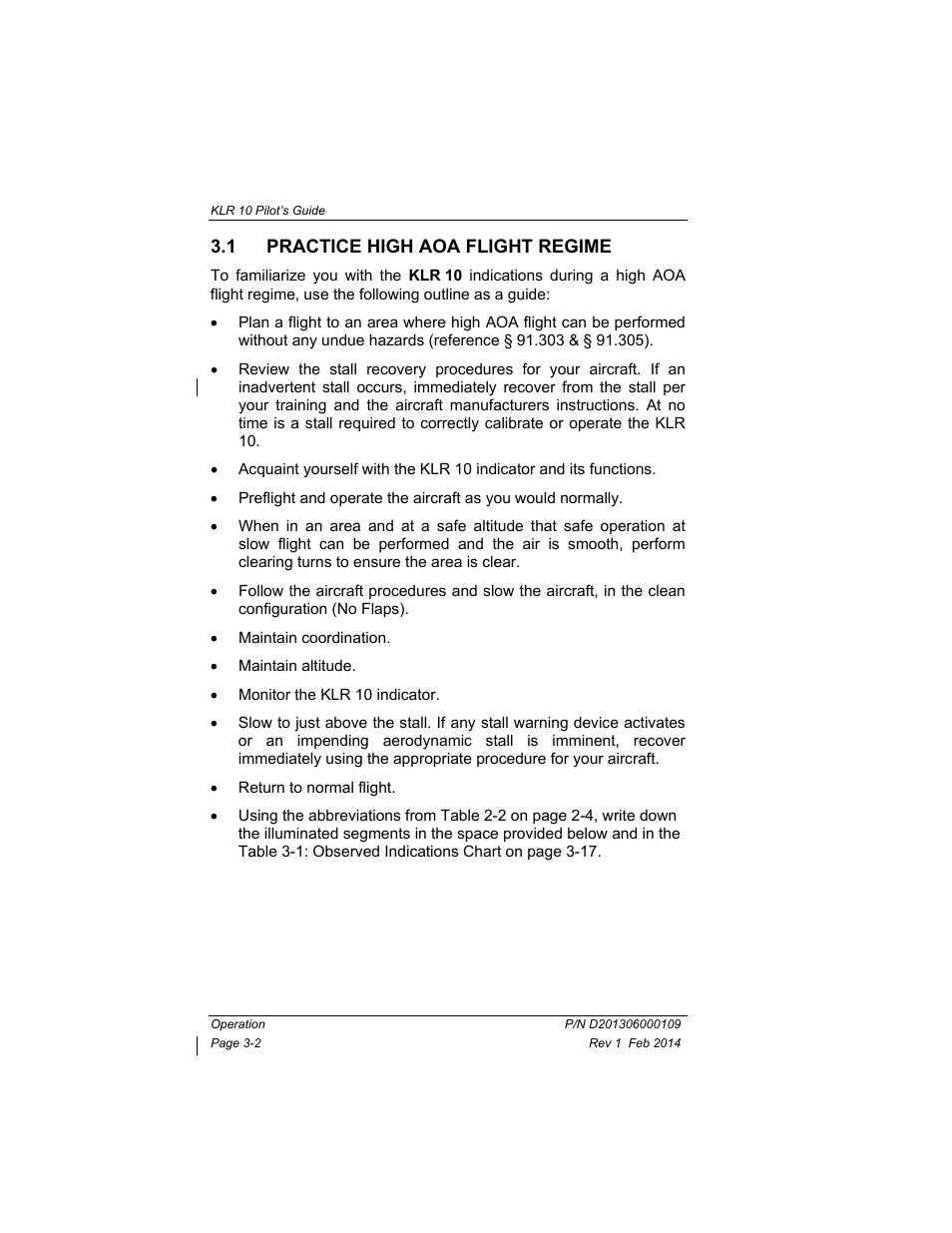 1 practice high aoa flight regime, Practice high aoa flight regime -2 | BendixKing KLR 10 User Manual | Page 20 / 39