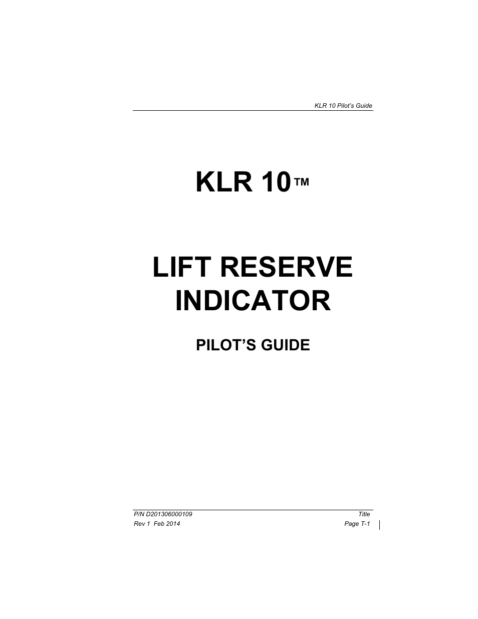 Klr 10, Lift reserve indicator | BendixKing KLR 10 User Manual | Page 3 / 39