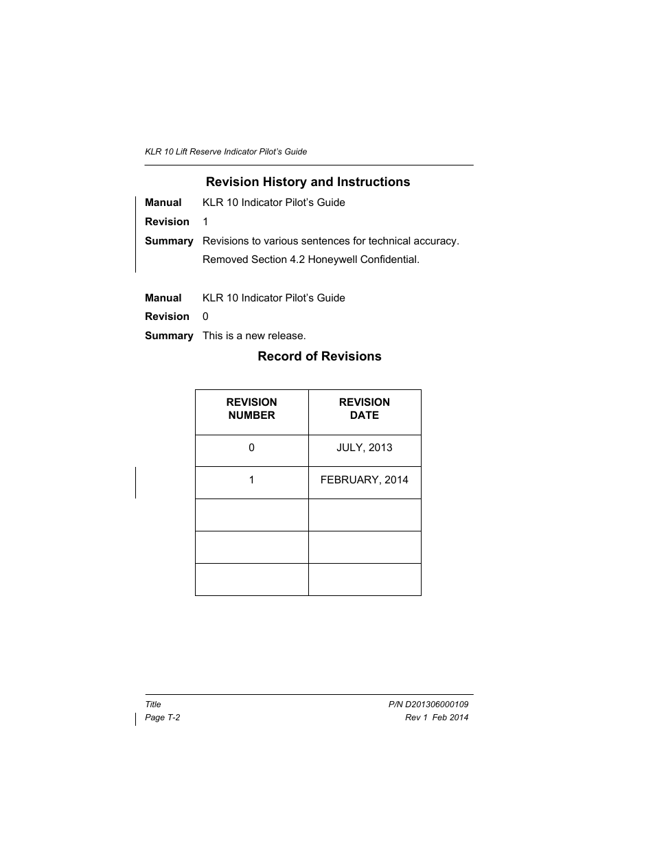 Revision history and instructions, Record of revisions | BendixKing KLR 10 User Manual | Page 4 / 39