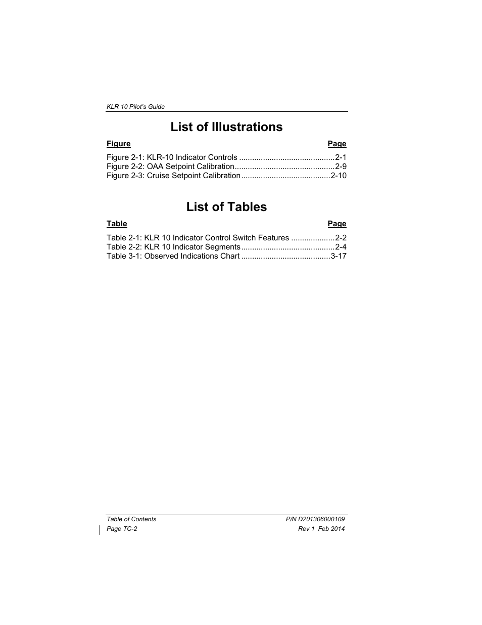 List of illustrations, List of tables | BendixKing KLR 10 User Manual | Page 6 / 39