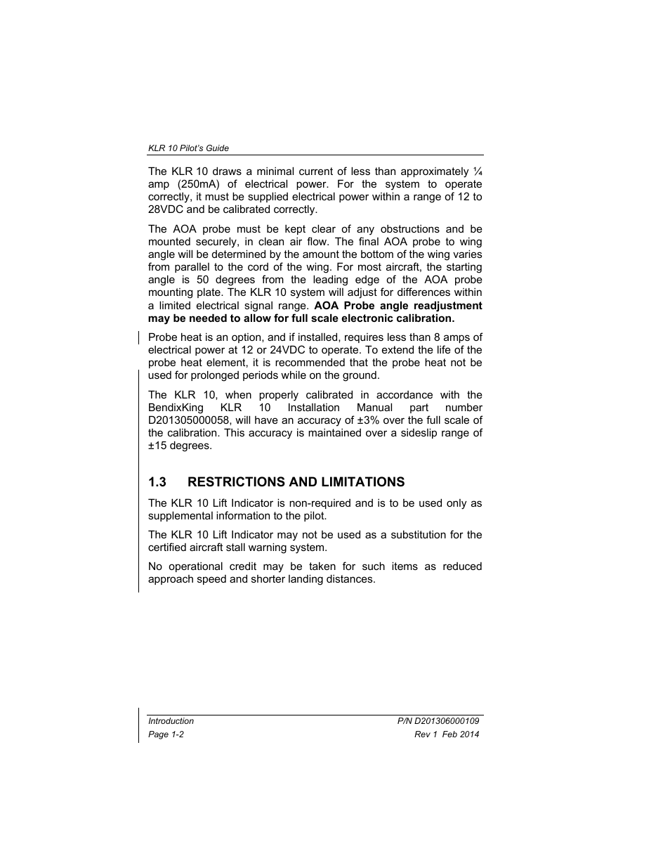 3 restrictions and limitations, Restrictions and limitations -2 | BendixKing KLR 10 User Manual | Page 8 / 39