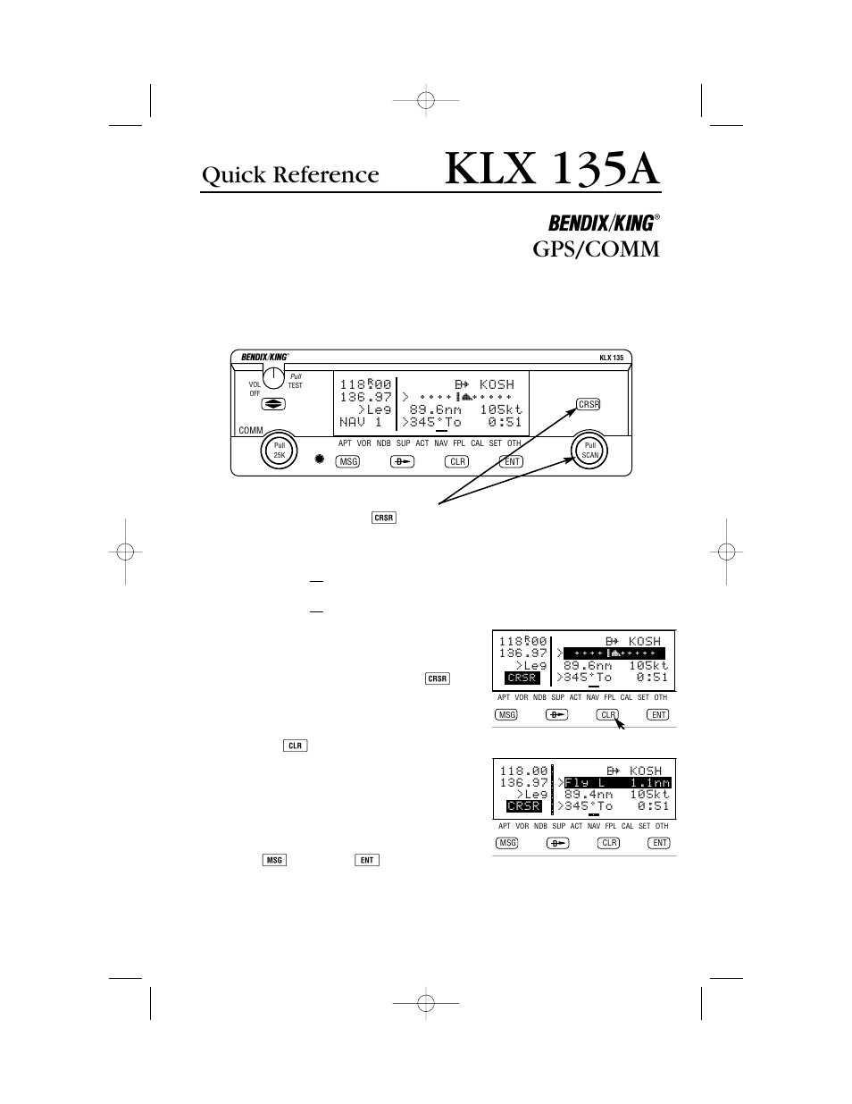 BendixKing KLX 135A - Quick Reference Guide User Manual | 6 pages