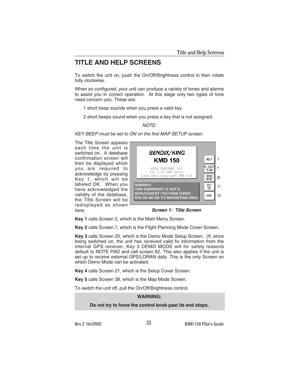 Title and help screens | BendixKing KMD 150 - Pilots Guide User Manual | Page 47 / 170