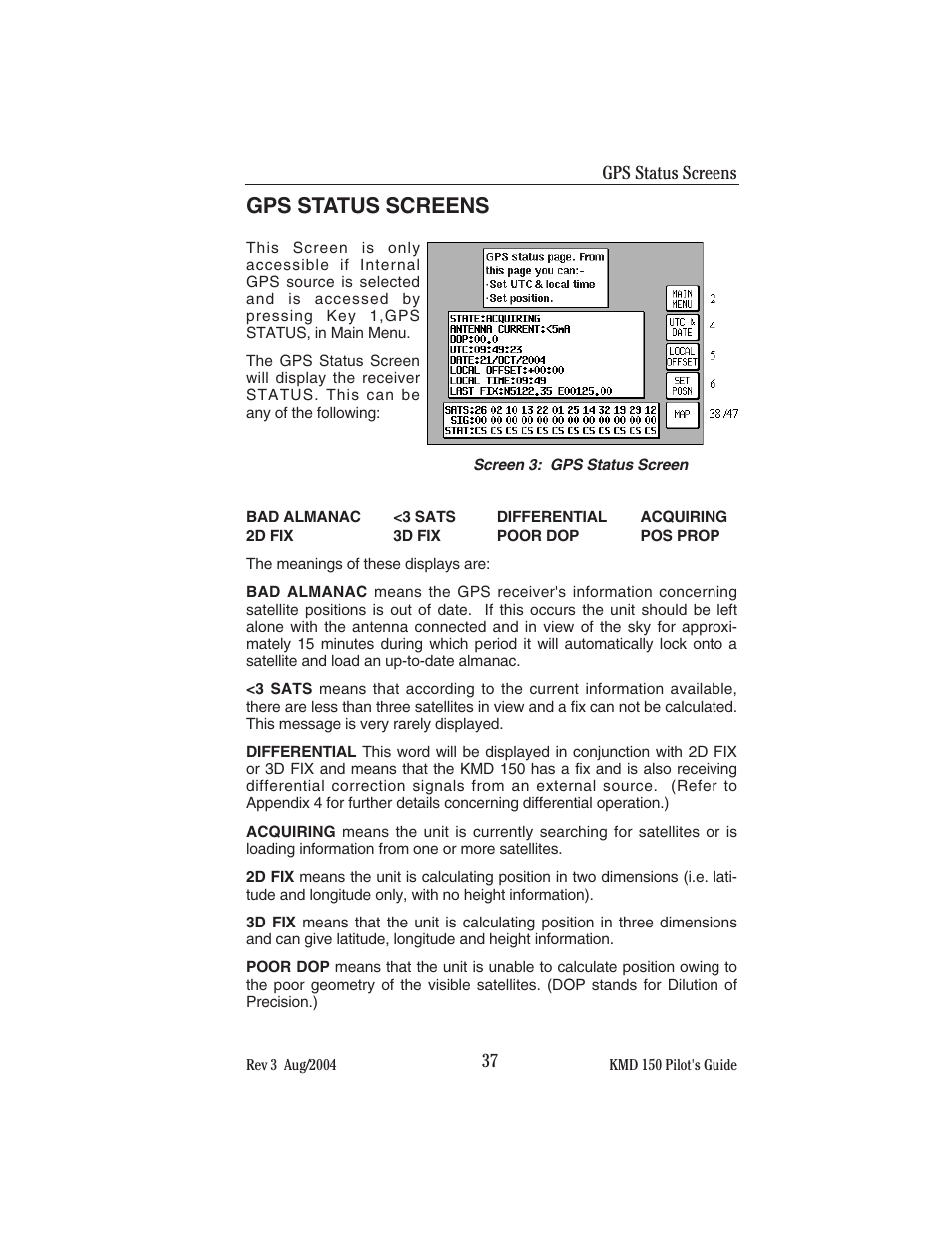 Gps status screens | BendixKing KMD 150 - Pilots Guide User Manual | Page 51 / 170