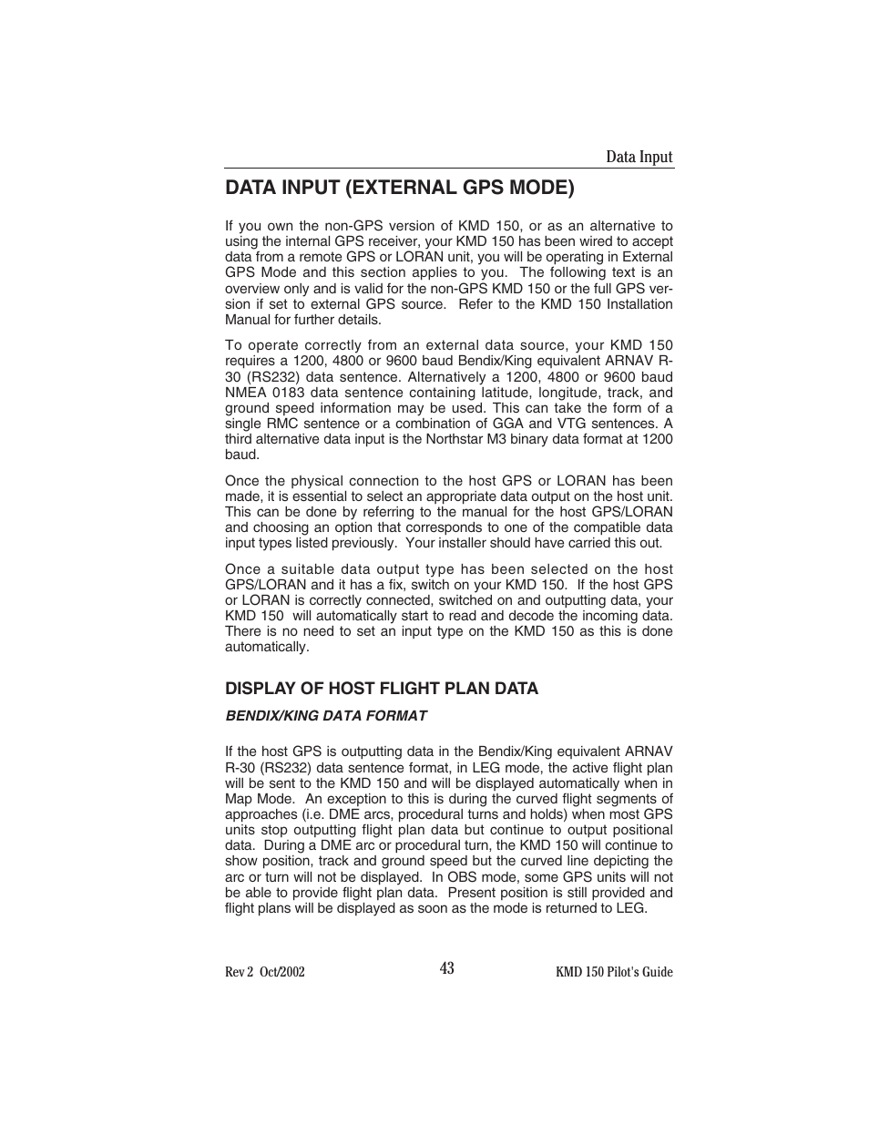 Data input (external gps mode) | BendixKing KMD 150 - Pilots Guide User Manual | Page 57 / 170