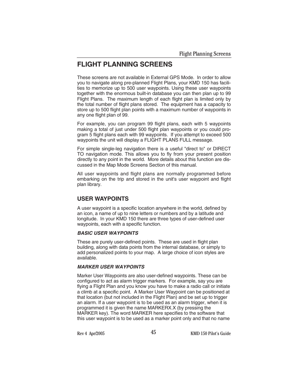 Flight planning screens | BendixKing KMD 150 - Pilots Guide User Manual | Page 59 / 170