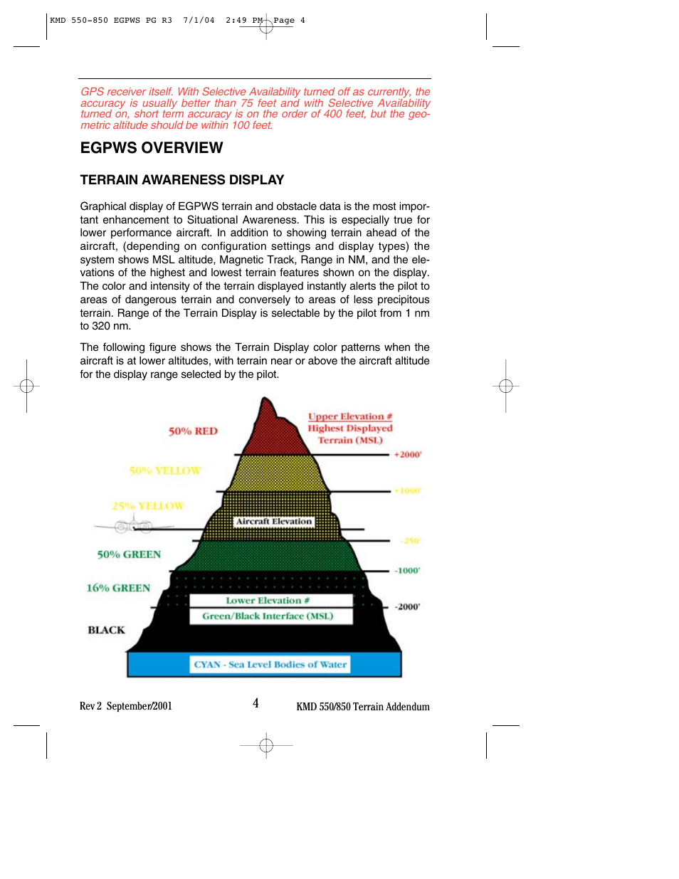 Egpws overview, Terrain awareness display | BendixKing KMD 540 - Addendum System KMD 850 User Manual | Page 12 / 23