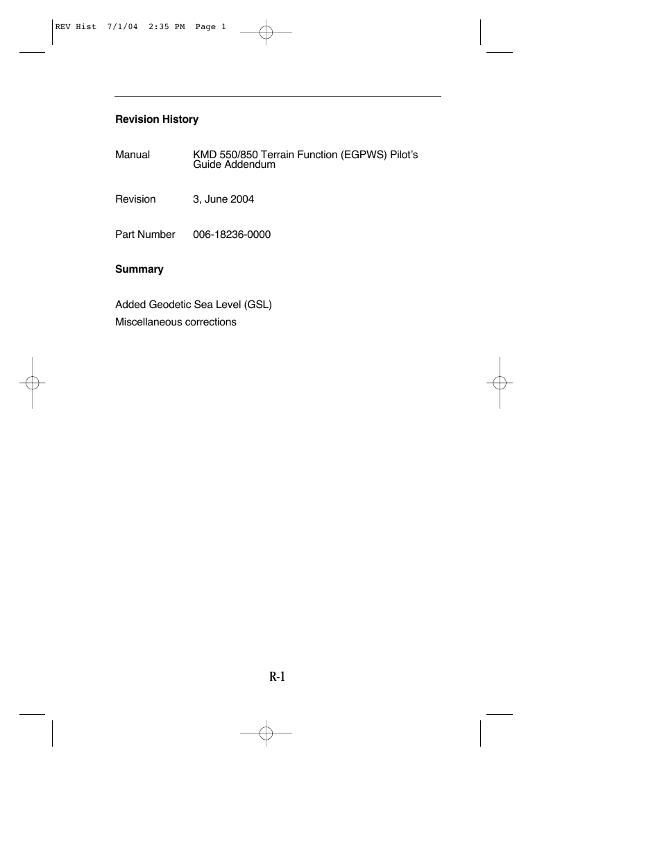Revision history | BendixKing KMD 540 - Addendum System KMD 850 User Manual | Page 3 / 23