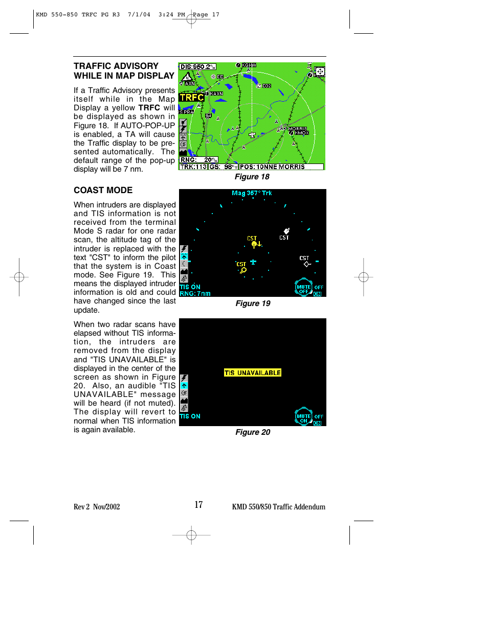 Traffic advisory while in map display, Coast mode | BendixKing KMD 540 - Addendum System KMD 850 User Manual | Page 25 / 33