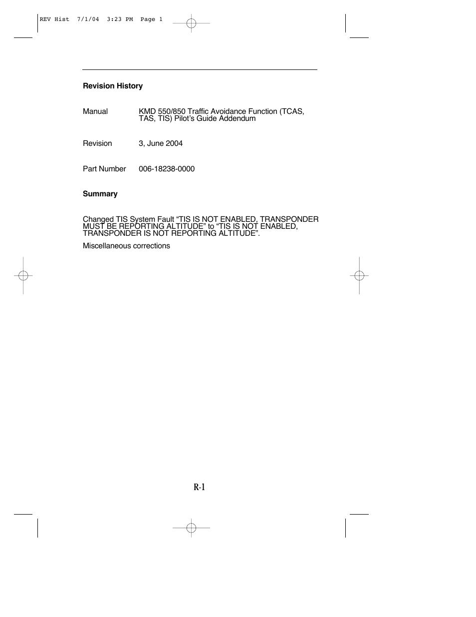 Revision history | BendixKing KMD 540 - Addendum System KMD 850 User Manual | Page 3 / 33
