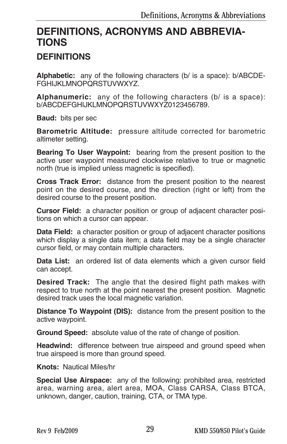 Definitions, acronyms and abbrevia- tions | BendixKing KMD 540 - Pilots Guide System KMD 850 User Manual | Page 45 / 69