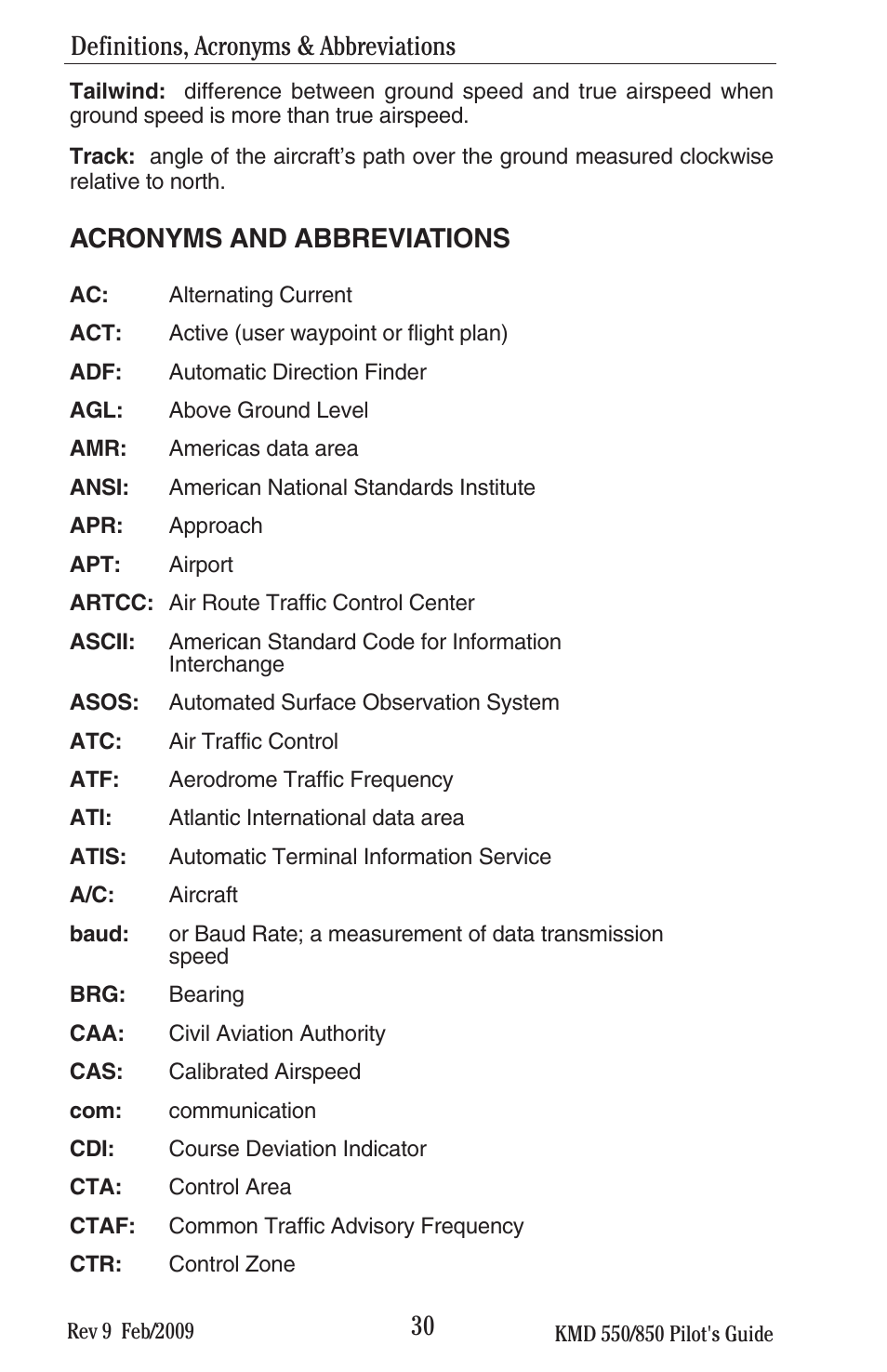 Acronyms and abbreviations, Definitions, acronyms & abbreviations | BendixKing KMD 540 - Pilots Guide System KMD 850 User Manual | Page 46 / 69