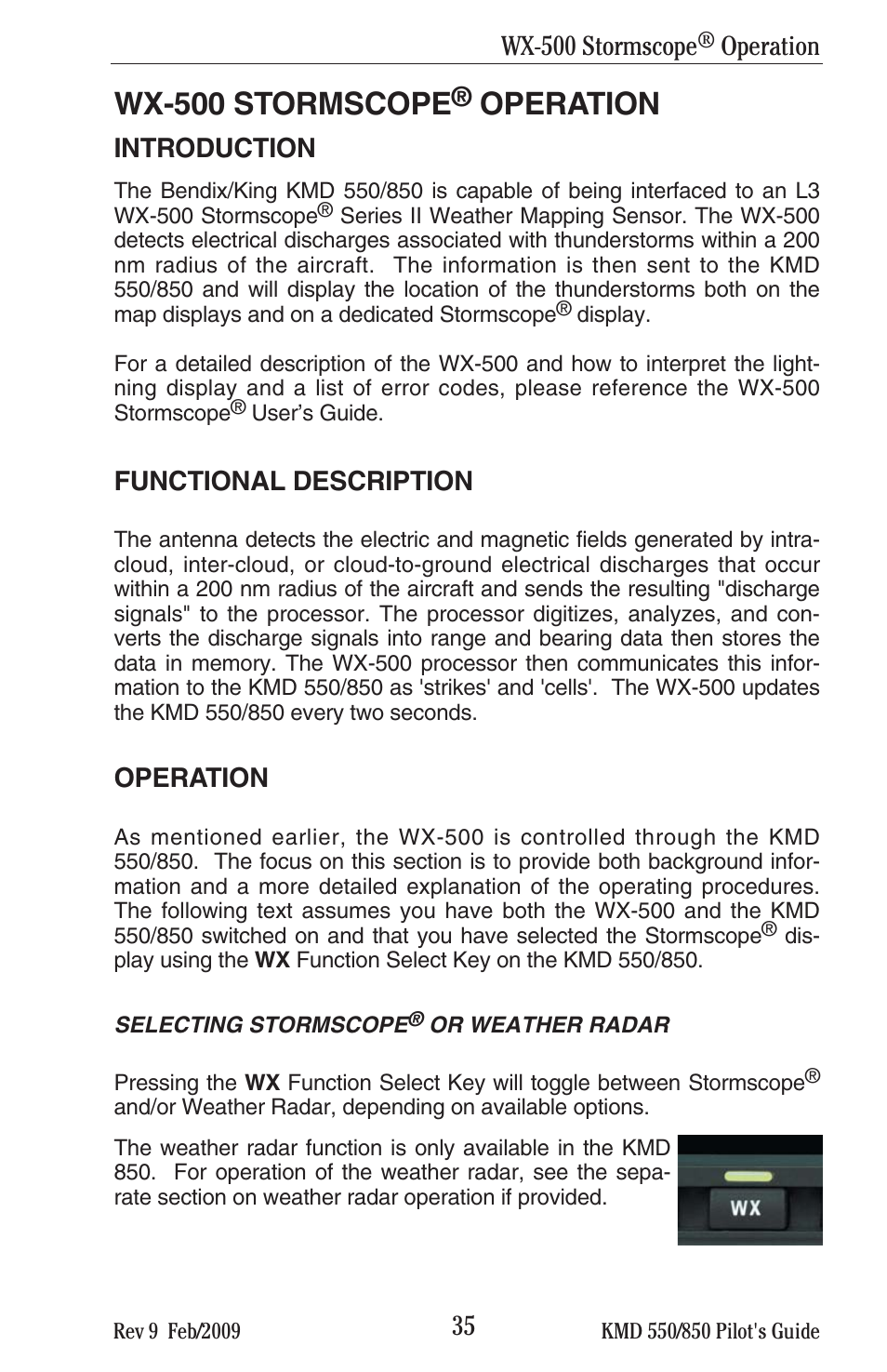 Wx-500 stormscope, Operation | BendixKing KMD 540 - Pilots Guide System KMD 850 User Manual | Page 51 / 69