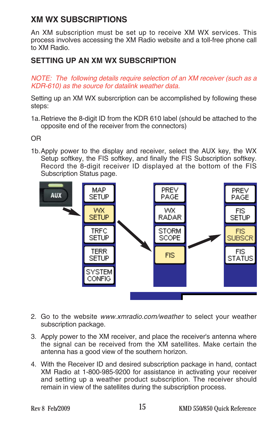 15 xm wx subscriptions | BendixKing KMD 540 - Quick Reference Guide System KMD 550 User Manual | Page 15 / 34