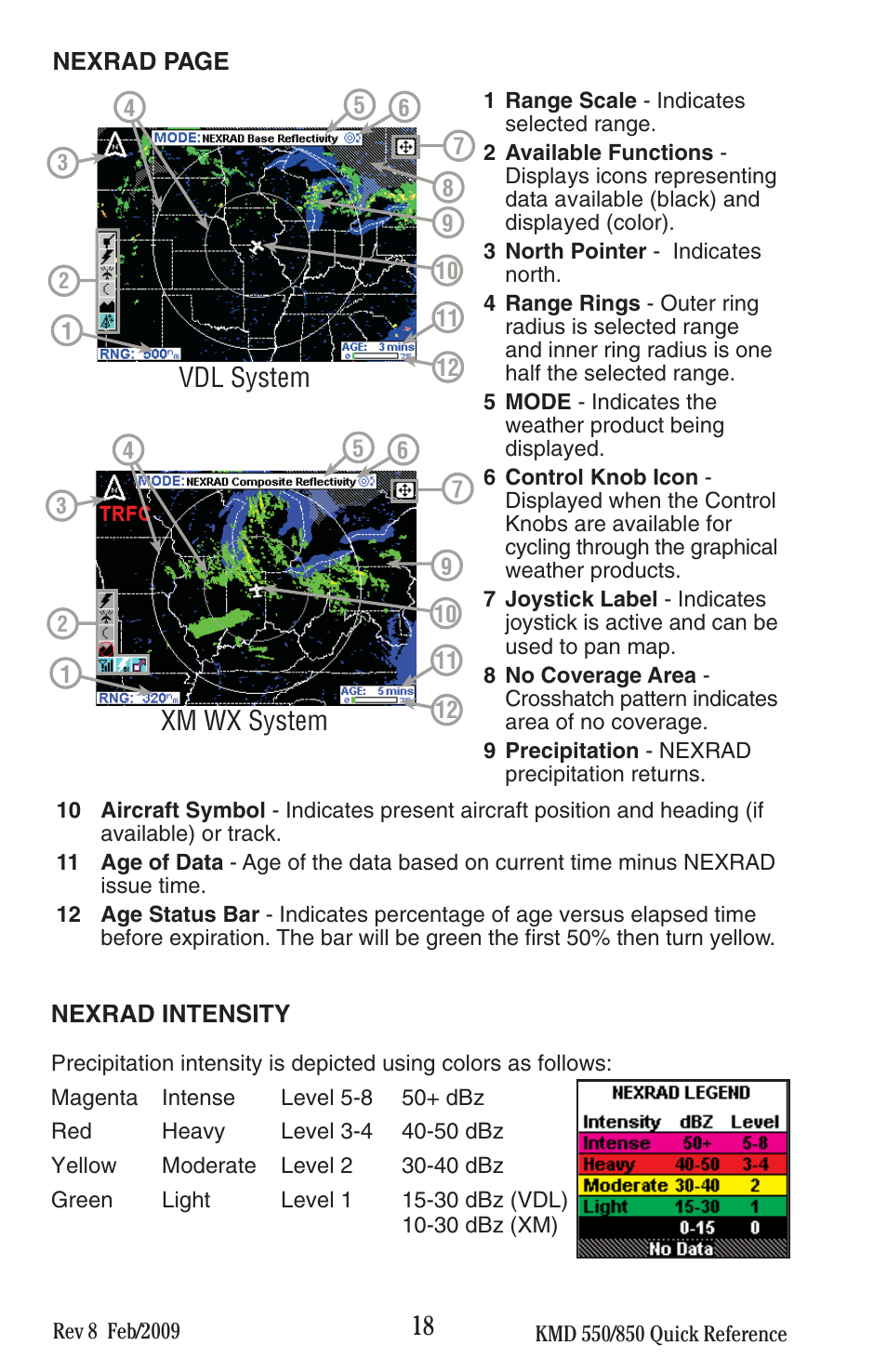 Vdl system xm wx system | BendixKing KMD 540 - Quick Reference Guide System KMD 550 User Manual | Page 18 / 34