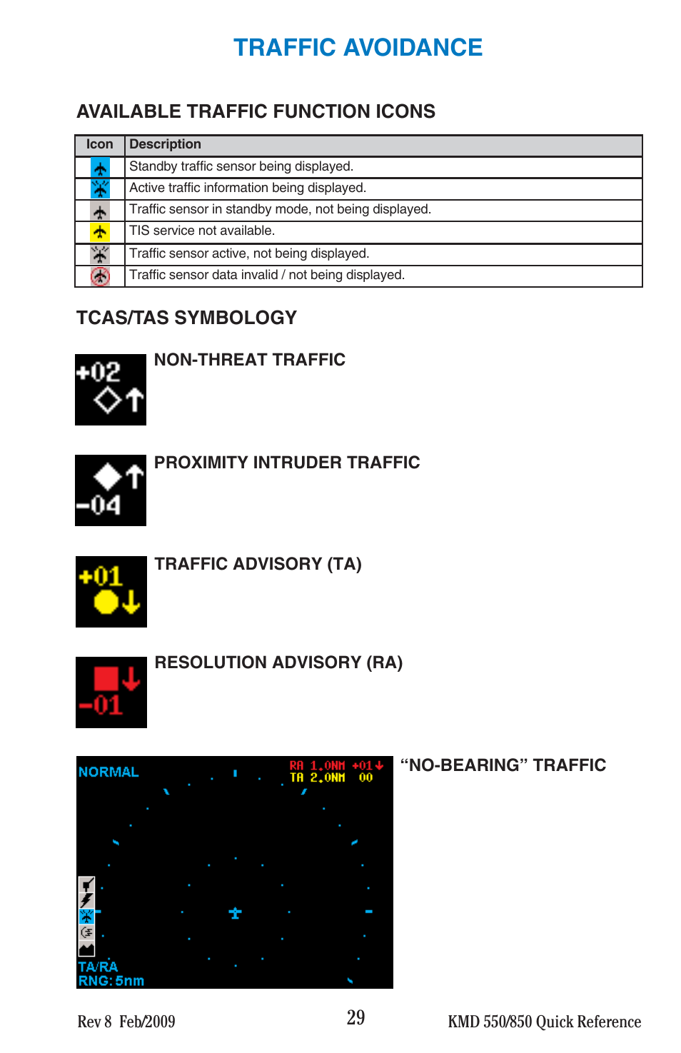 Traffic avoidance | BendixKing KMD 540 - Quick Reference Guide System KMD 550 User Manual | Page 29 / 34
