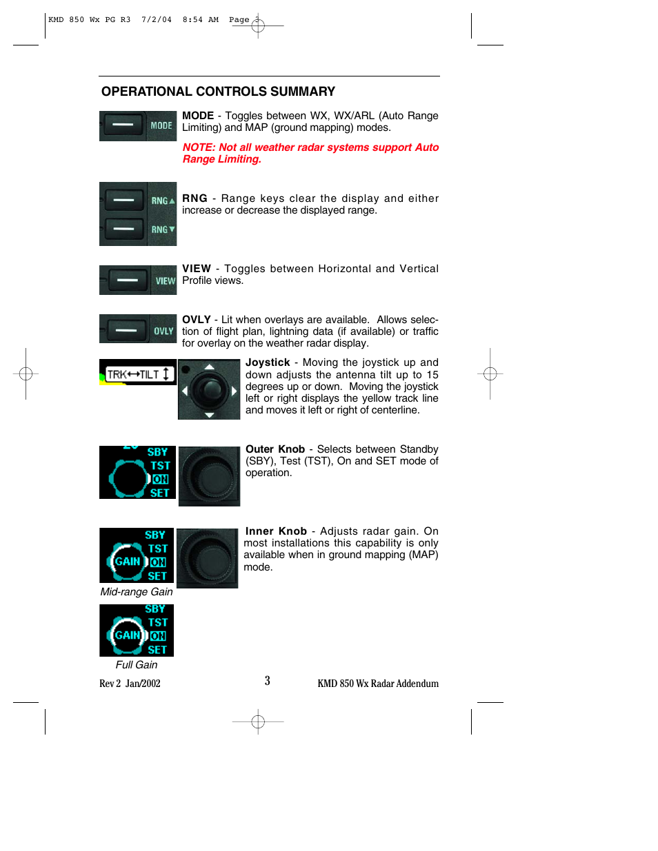 Operational controls summary | BendixKing KMD 540 - Addendum System KMD 850 User Manual | Page 11 / 21