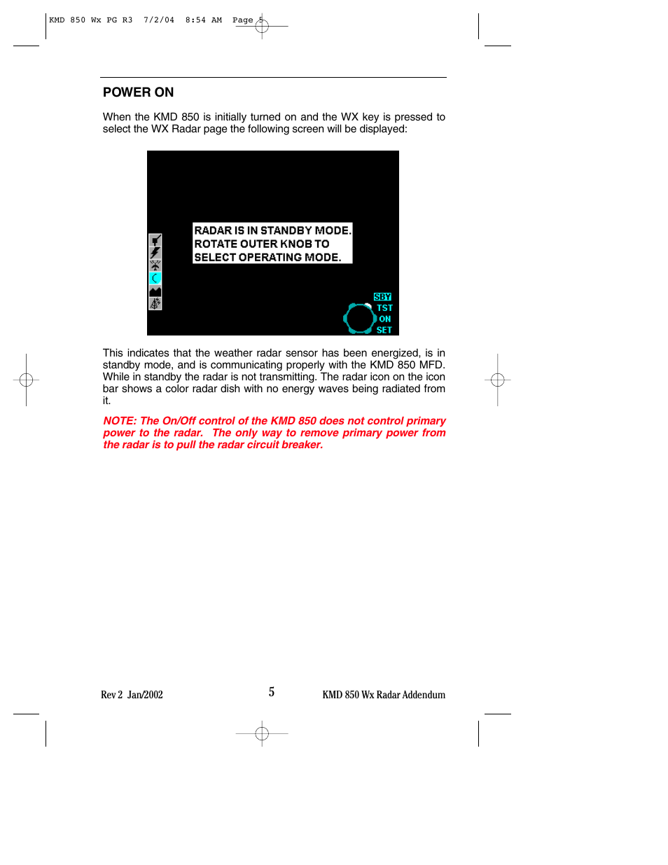 Power on | BendixKing KMD 540 - Addendum System KMD 850 User Manual | Page 13 / 21