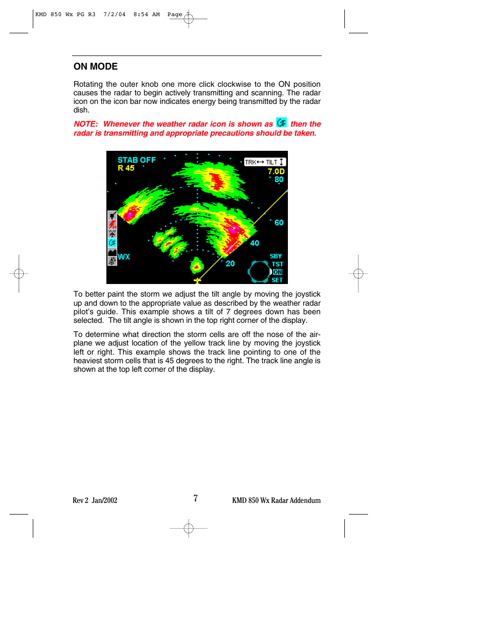 On mode | BendixKing KMD 540 - Addendum System KMD 850 User Manual | Page 15 / 21