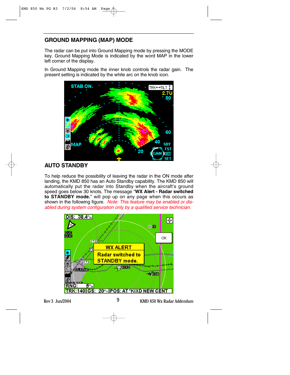 Ground mapping (map) mode, Auto standby | BendixKing KMD 540 - Addendum System KMD 850 User Manual | Page 17 / 21