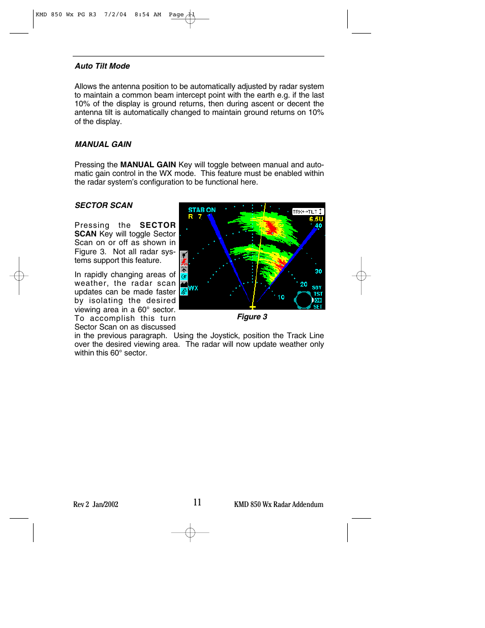 Auto tilt mode, Manual gain, Sector scan | BendixKing KMD 540 - Addendum System KMD 850 User Manual | Page 19 / 21