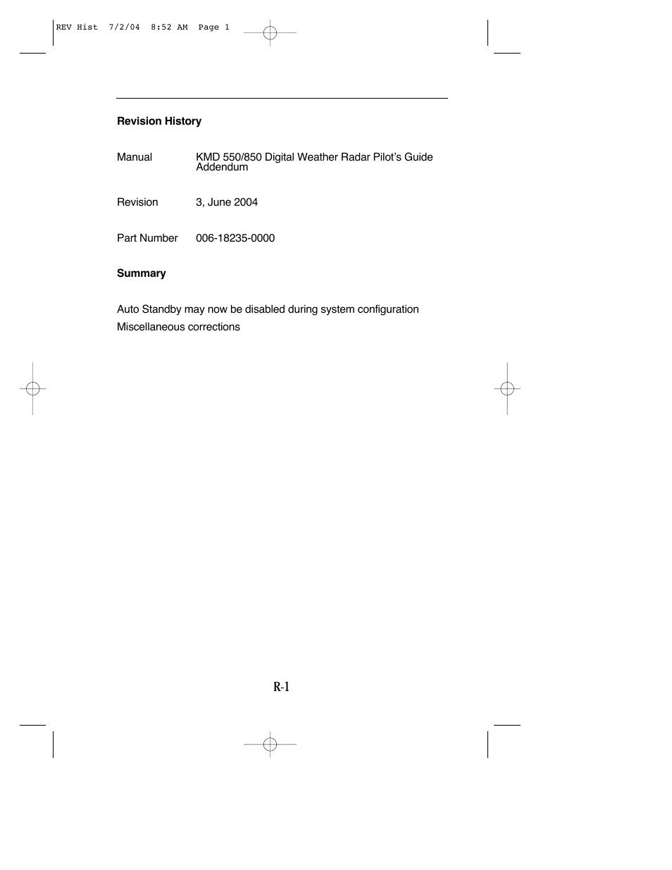 Revision history | BendixKing KMD 540 - Addendum System KMD 850 User Manual | Page 3 / 21