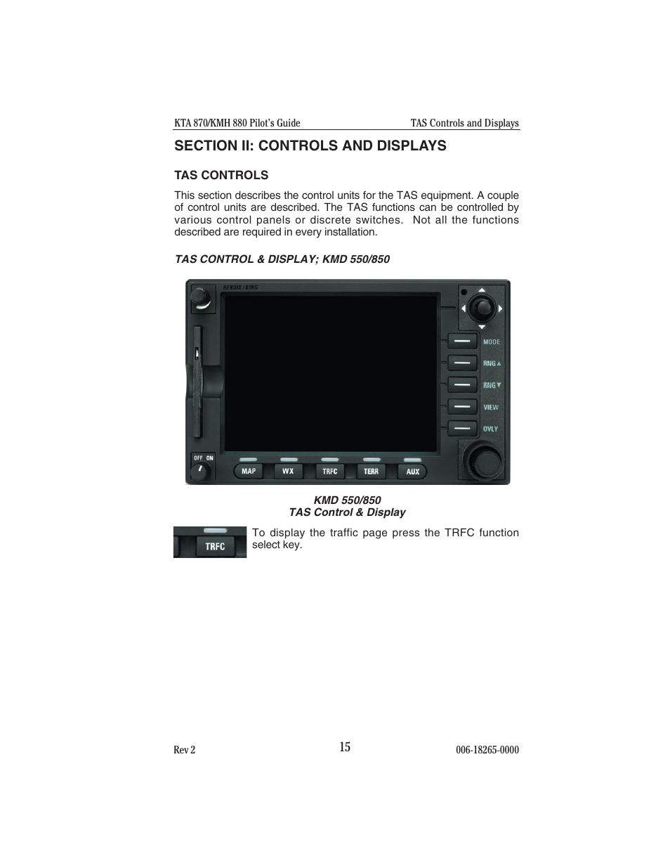 Section ii: controls and displays, Tas controls, Tas control & display; kmd 550/850 | BendixKing KTA 910 System KTA 970 User Manual | Page 23 / 69