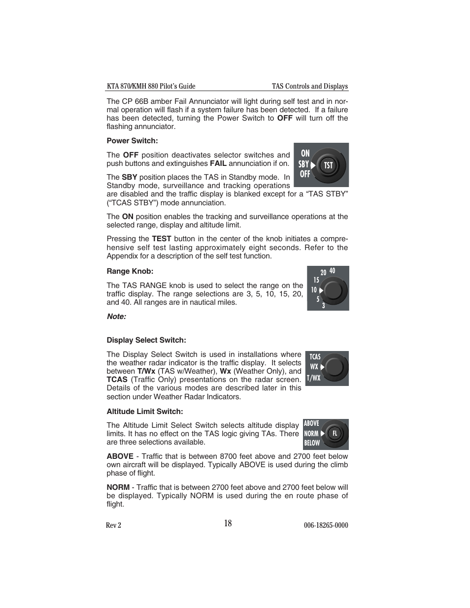 Power switch, Range knob: 40 20, Display select switch | Altitude limit switch | BendixKing KTA 910 System KTA 970 User Manual | Page 26 / 69