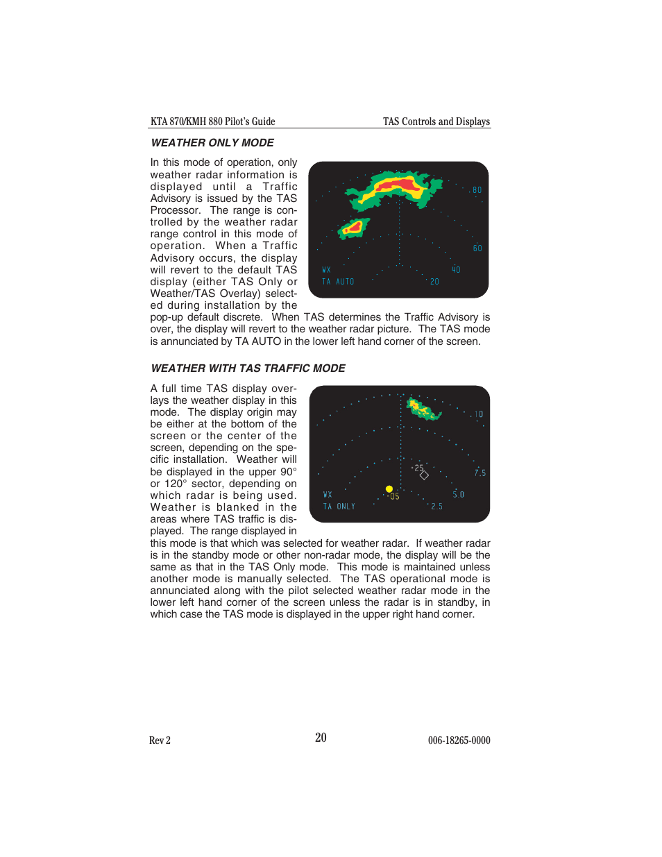 Weather only mode, Weather with tas traffic mode | BendixKing KTA 910 System KTA 970 User Manual | Page 28 / 69