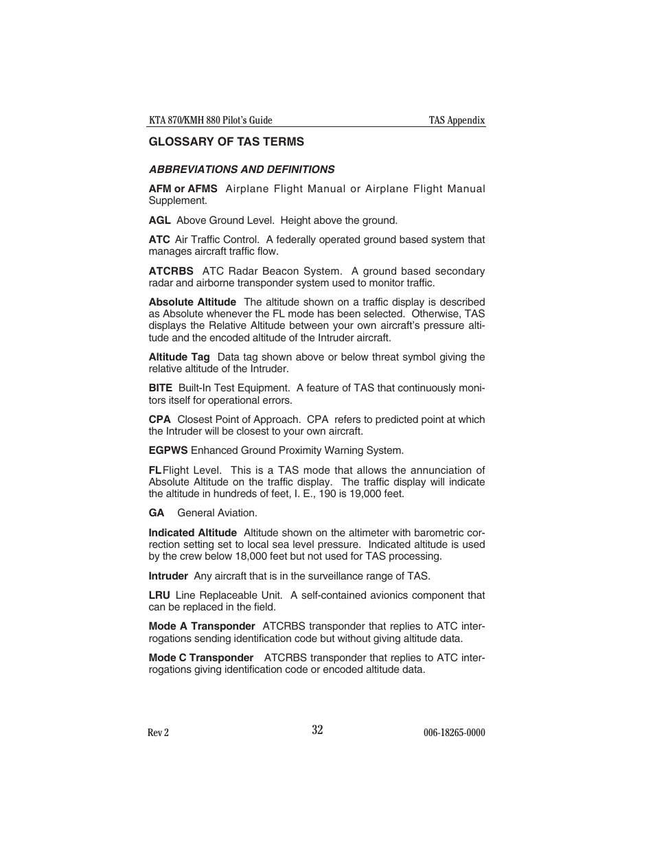 Glossary of tas terms | BendixKing KTA 910 System KTA 970 User Manual | Page 40 / 69