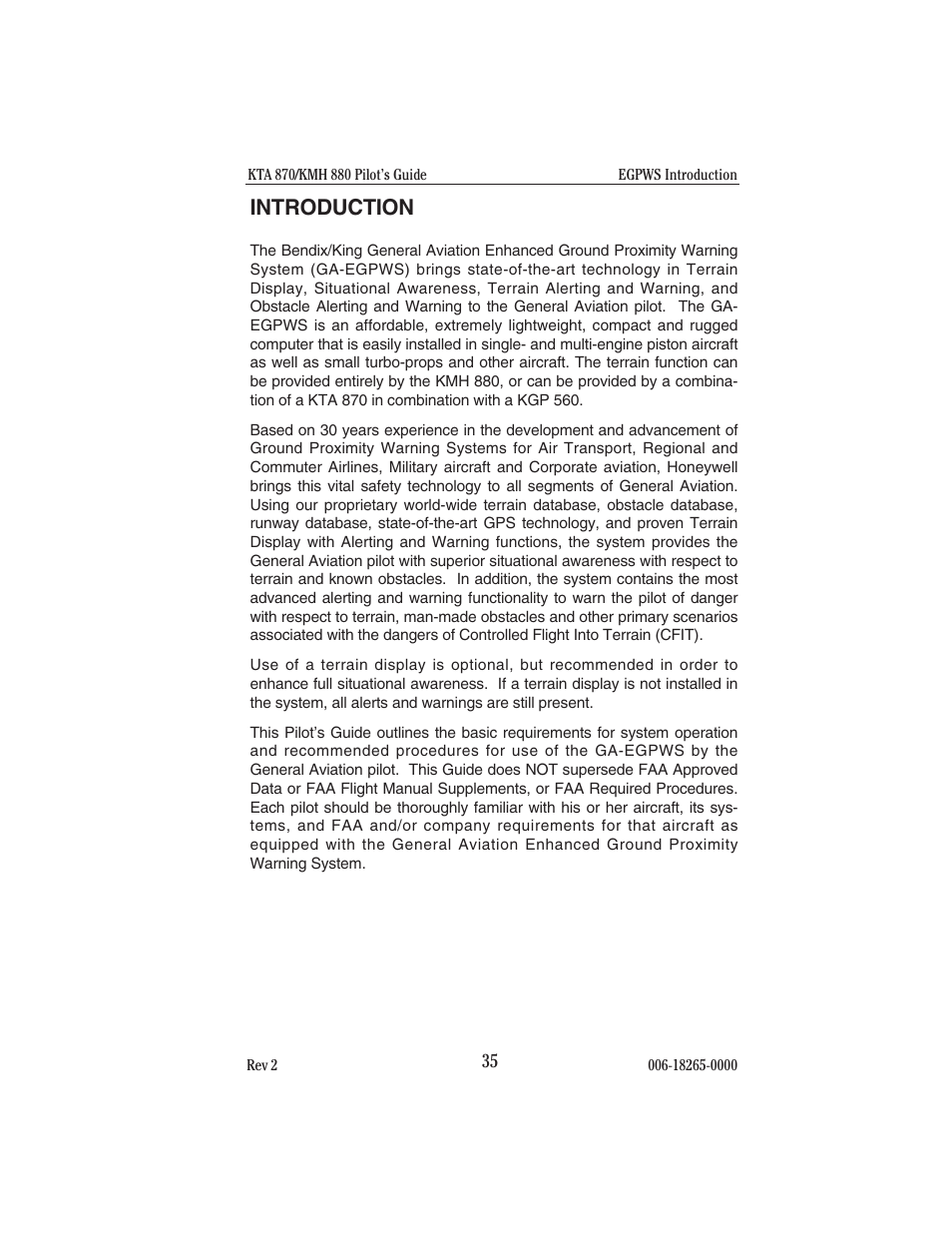 Egpws introduction, Introduction | BendixKing KTA 910 System KTA 970 User Manual | Page 43 / 69