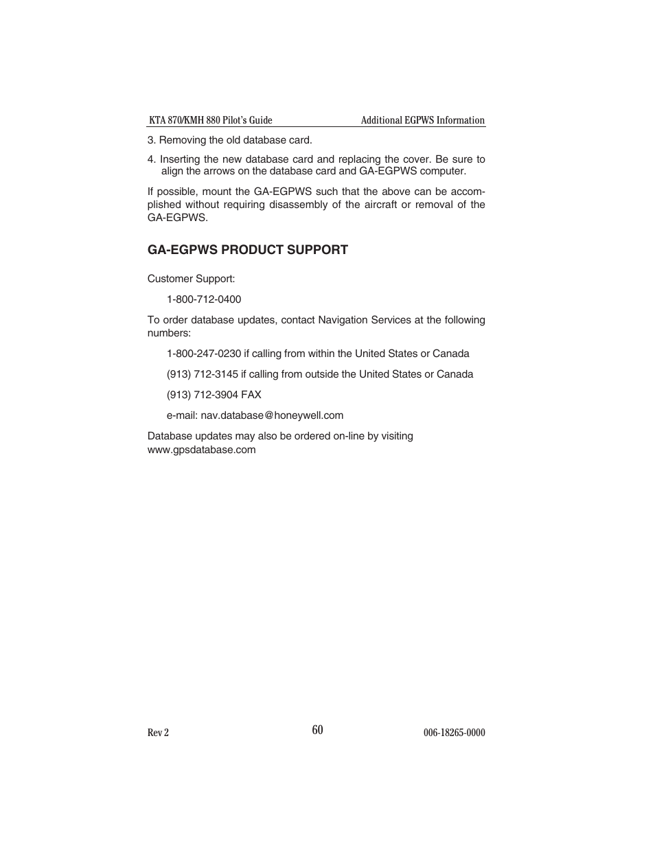 Ga-egpws product support | BendixKing KTA 910 System KTA 970 User Manual | Page 68 / 69