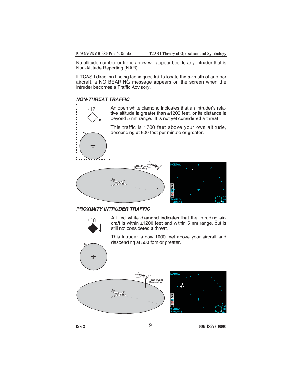 Non-threat traffic, Proximity intruder traffic, Non-threat traffic proximity intruder traffic | BendixKing KMH 920 System KMH 980 User Manual | Page 17 / 73
