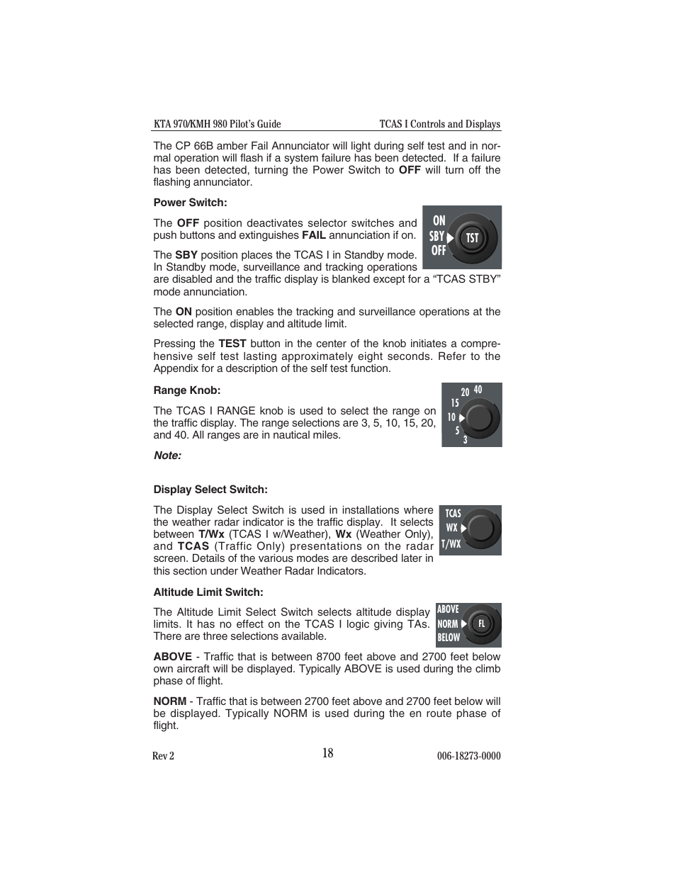 Power switch, Range knob, Display select switch | Altitude limit switch | BendixKing KMH 920 System KMH 980 User Manual | Page 26 / 73