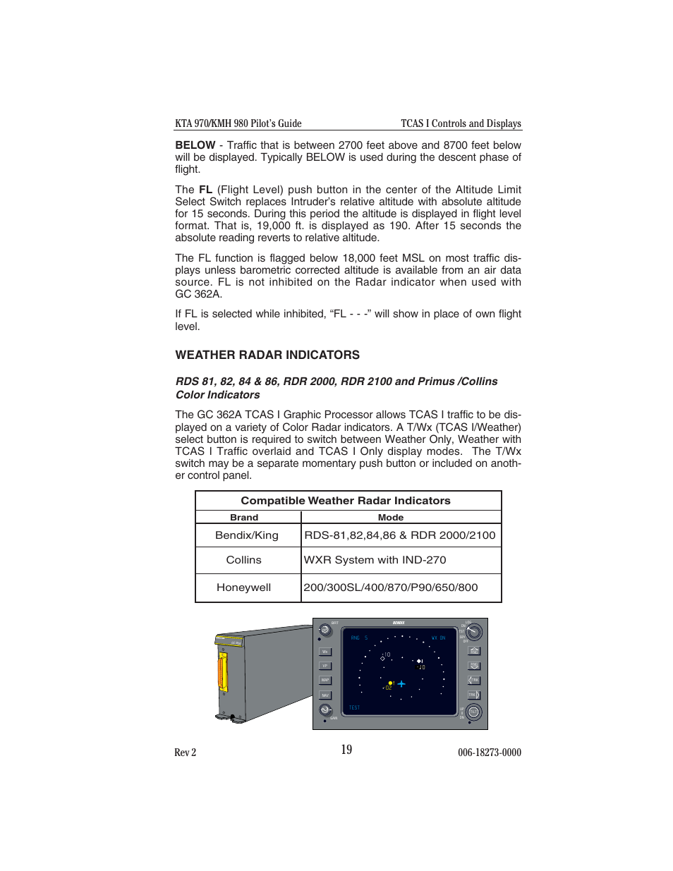 Weather radar indicators, Compatible weather radar indicators | BendixKing KMH 920 System KMH 980 User Manual | Page 27 / 73