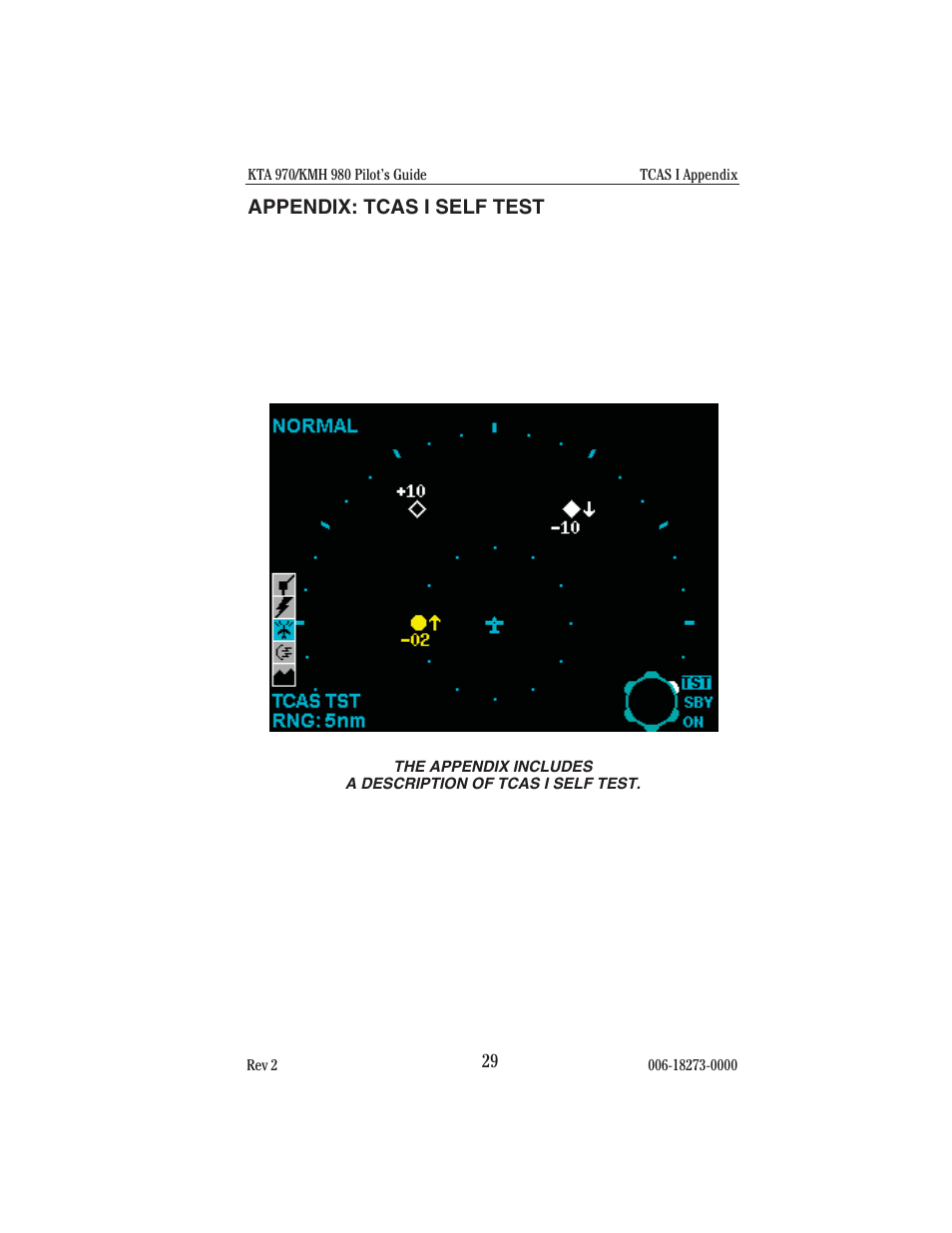 Appendix:tcas i self test, Appendix : tcas i self test, Appendix: tcas i self test | BendixKing KMH 920 System KMH 980 User Manual | Page 37 / 73