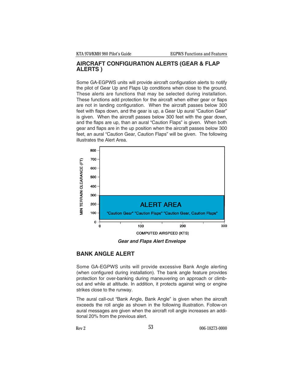 Aircraft configuration alerts (gear &flap alerts ), Bank angle alert | BendixKing KMH 920 System KMH 980 User Manual | Page 61 / 73