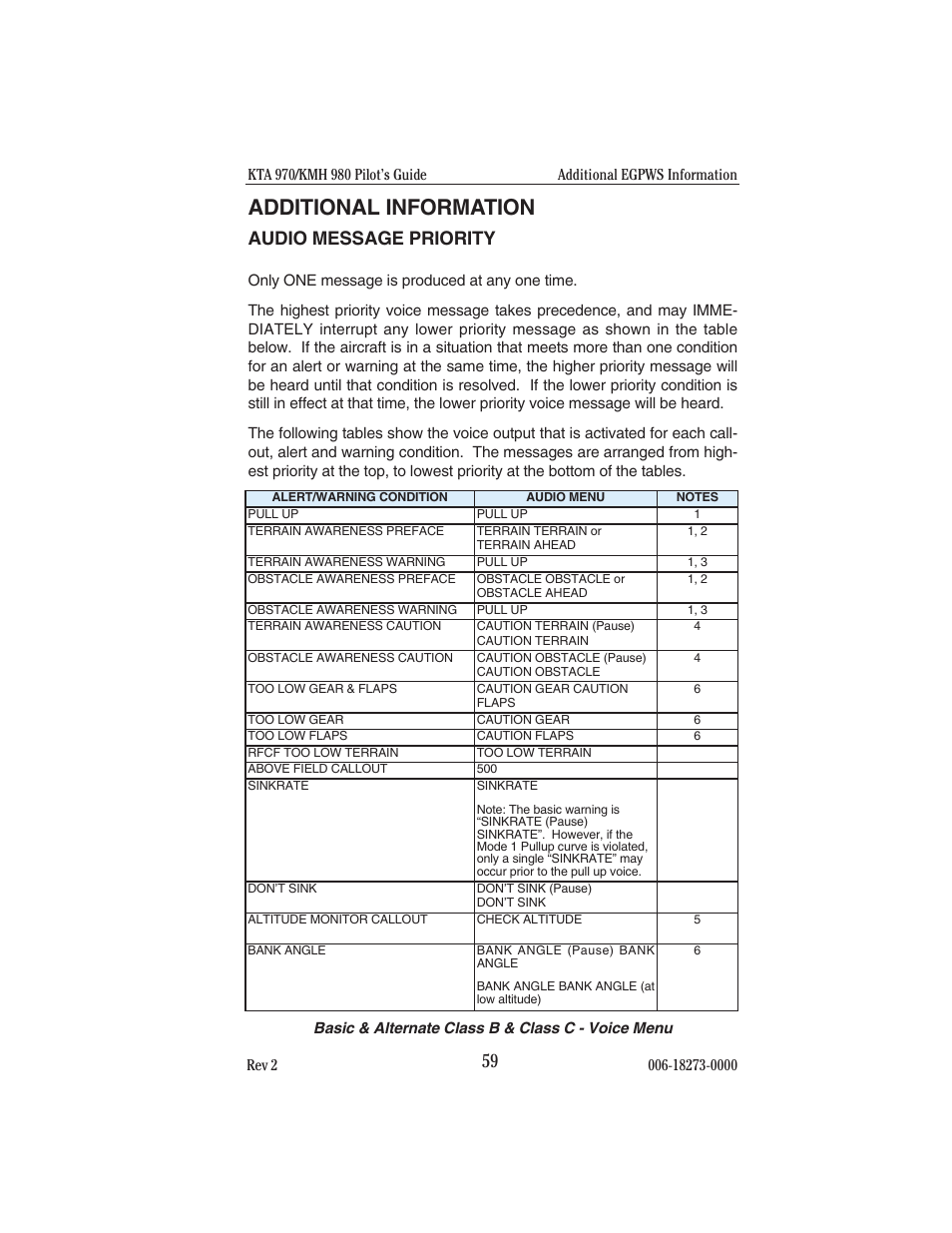 Additional information, Audio message priority, Additional egpws information | BendixKing KMH 920 System KMH 980 User Manual | Page 67 / 73