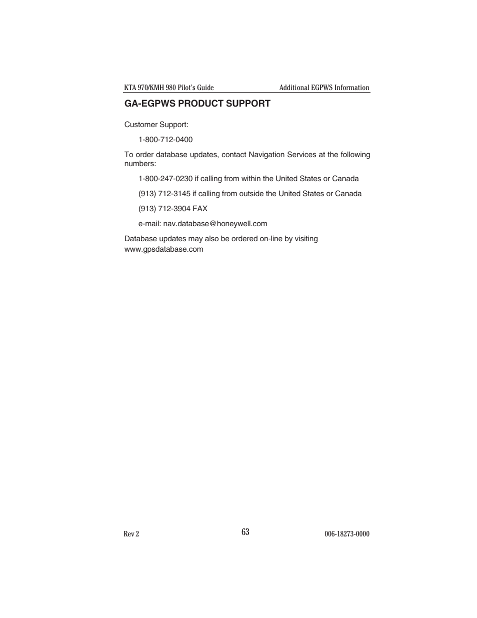Ga-egpws product support | BendixKing KMH 920 System KMH 980 User Manual | Page 71 / 73