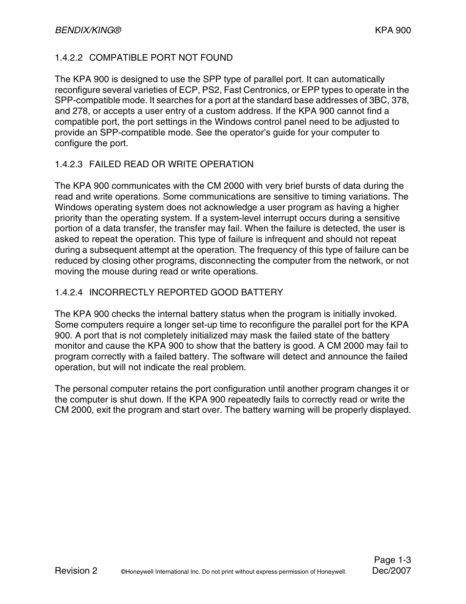 2 compatible port not found, 3 failed read or write operation, 4 incorrectly reported good battery | BendixKing KPA 900 System RDR-2000 User Manual | Page 15 / 46
