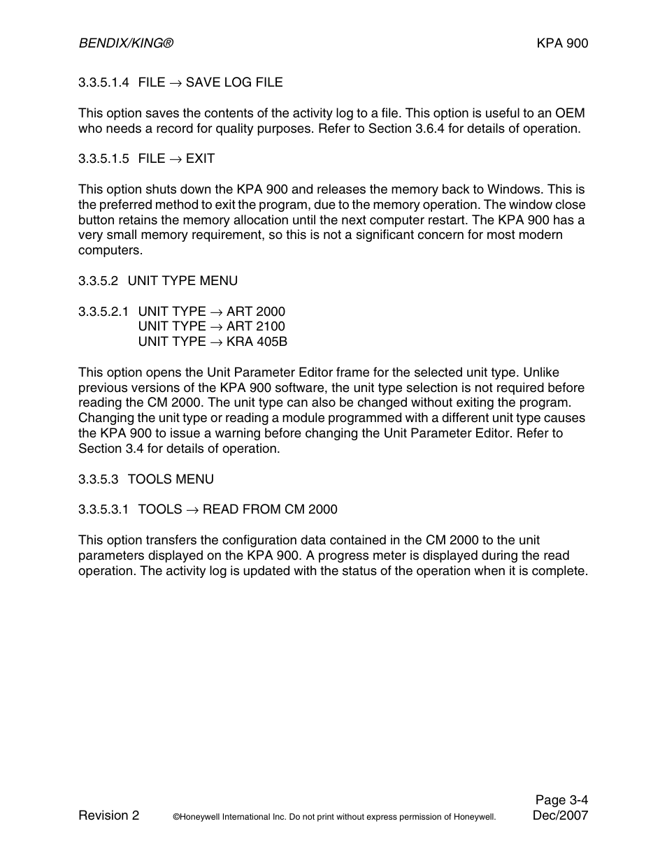 2 unit type menu, 3 tools menu | BendixKing KPA 900 System RDR-2000 User Manual | Page 24 / 46