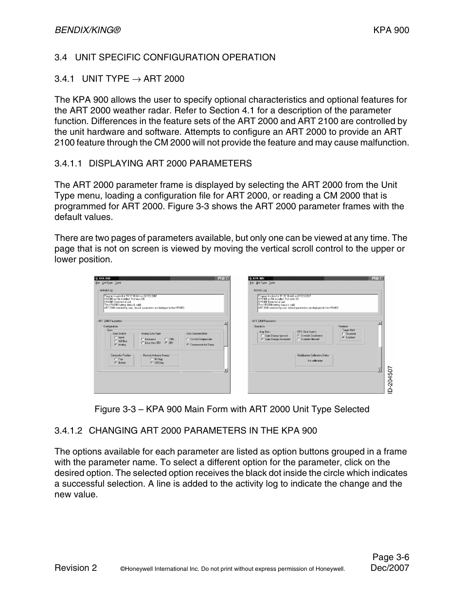 4 unit specific configuration operation, 1 unit type → art2000, 1 displaying art2000 parameters | 2 changing art2000 parameters in the kpa900 | BendixKing KPA 900 System RDR-2000 User Manual | Page 26 / 46