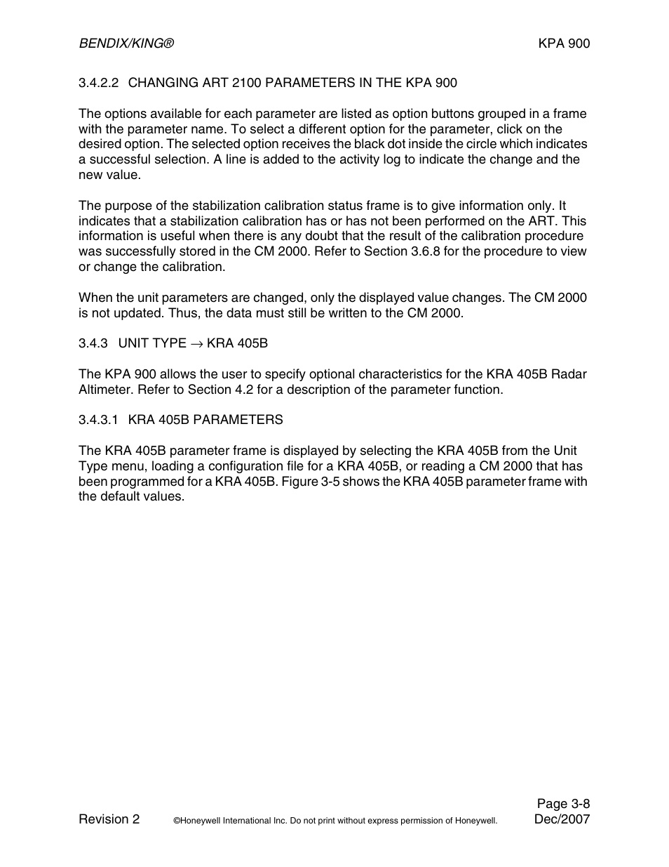 2 changing art2100 parameters in the kpa900, 3 unit type → kra405b, 1 kra405b parameters | BendixKing KPA 900 System RDR-2000 User Manual | Page 28 / 46