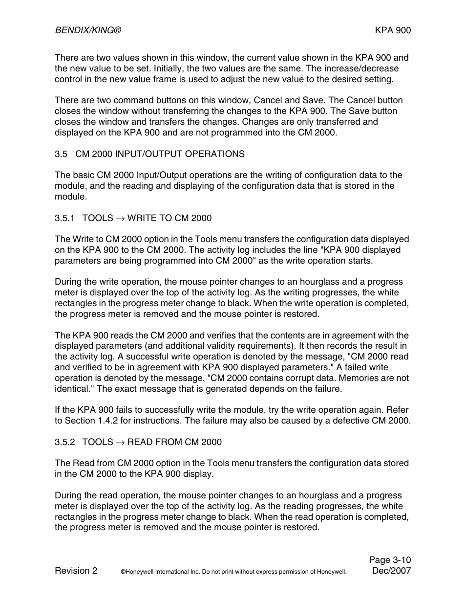 5 cm2000 input/output operations, 1 tools → write to cm2000, 2 tools → read from cm2000 | BendixKing KPA 900 System RDR-2000 User Manual | Page 30 / 46