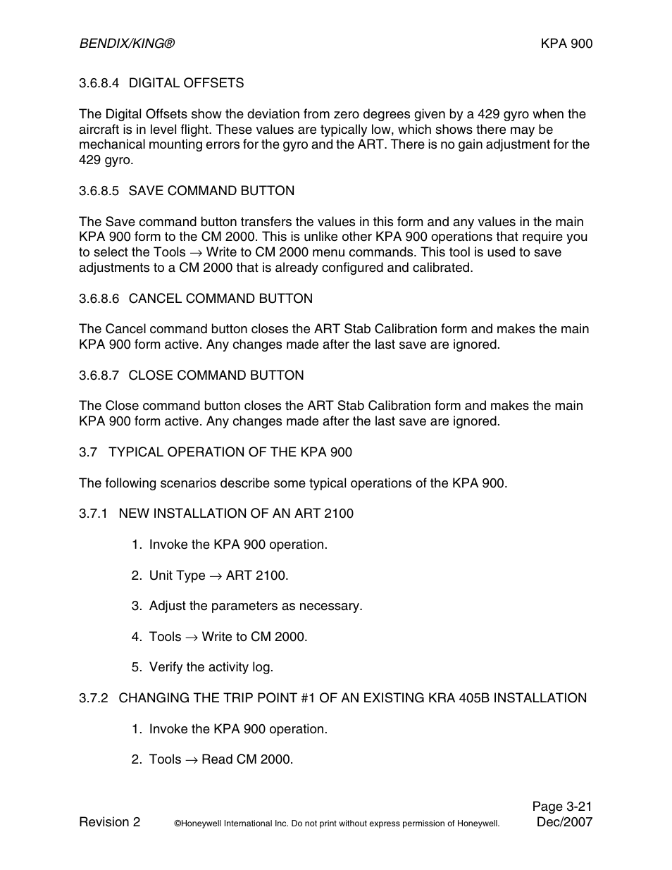 4 digital offsets, 5 save command button, 6 cancel command button | 7 close command button, 7 typical operation of the kpa900, 1 new installation of an art2100 | BendixKing KPA 900 System RDR-2000 User Manual | Page 41 / 46